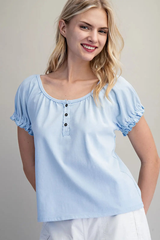 Baby Blue Ruffled Short Sleeve Top