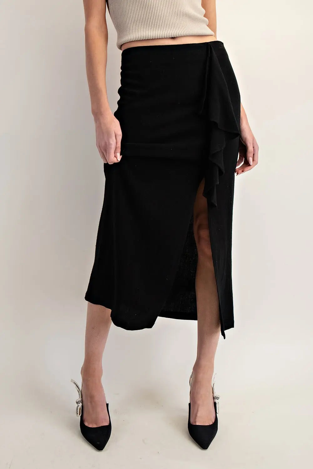 Black Washed Midi Skirt