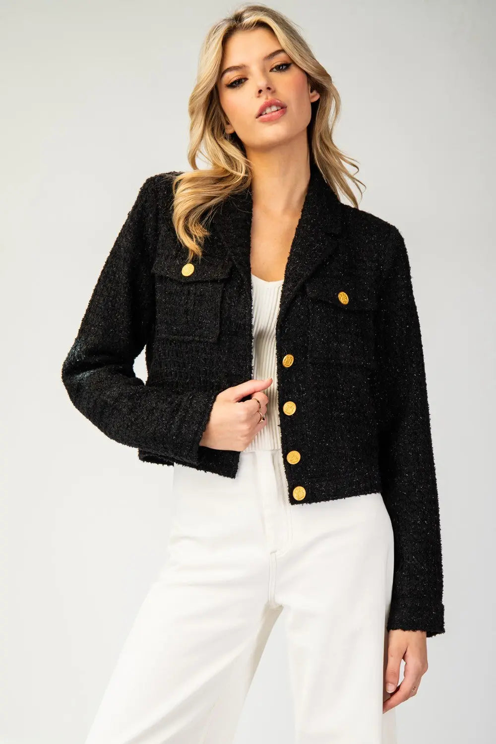 Black Tweed Button Down Jacket