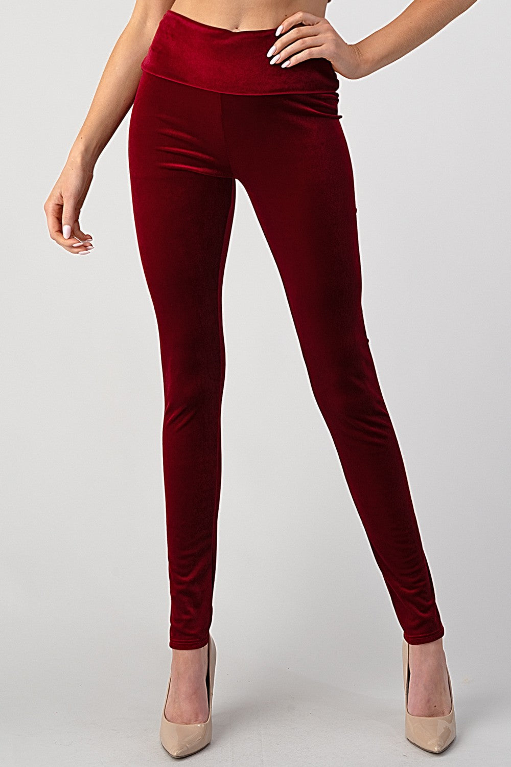Burgundy High Waist Velvet Knit Leggings