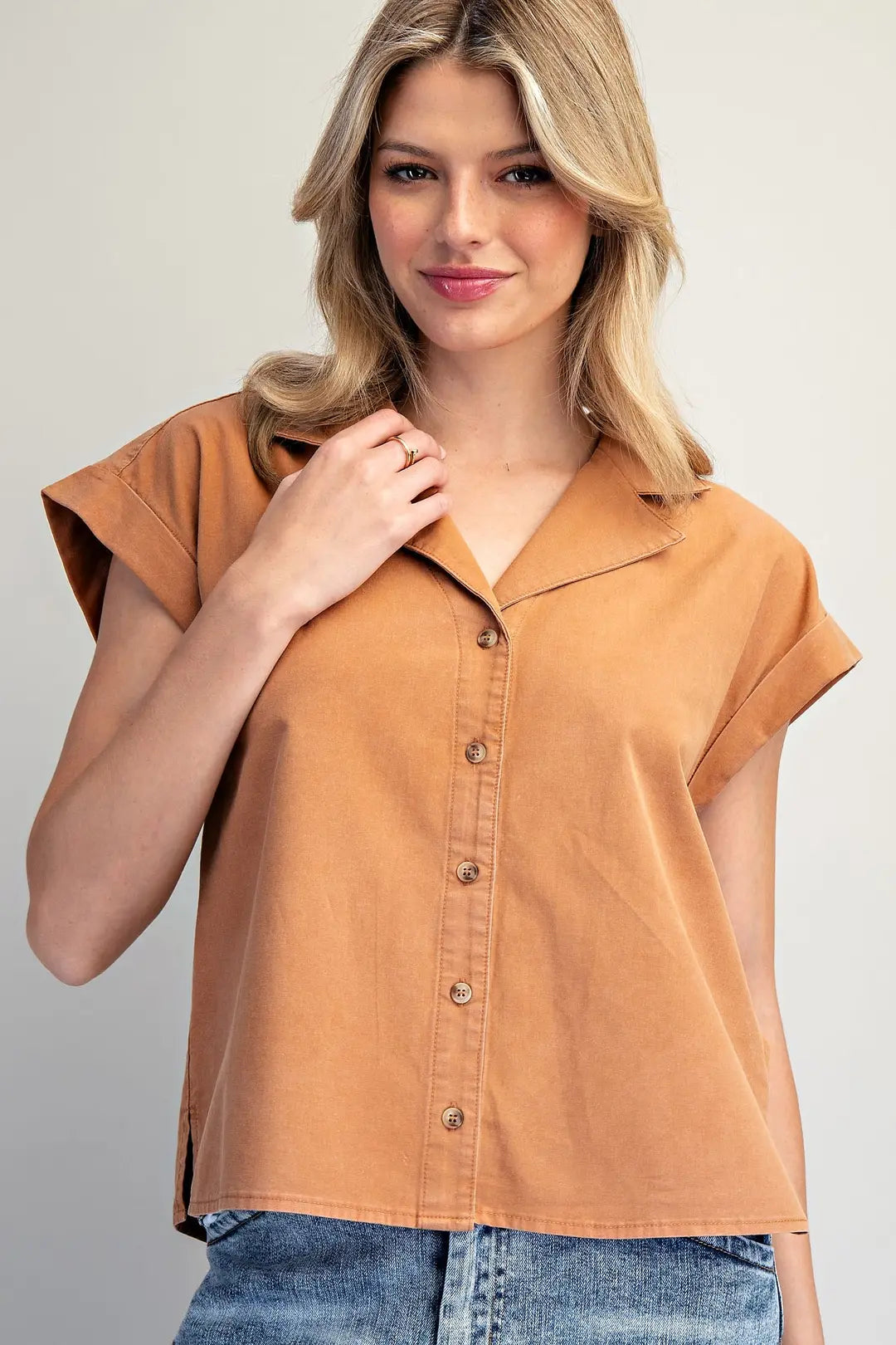 Clay Mineral Washed Button Down Top