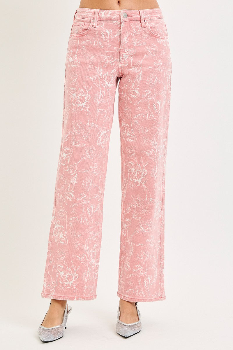 Dazzle Pink Jeans with All Over Print