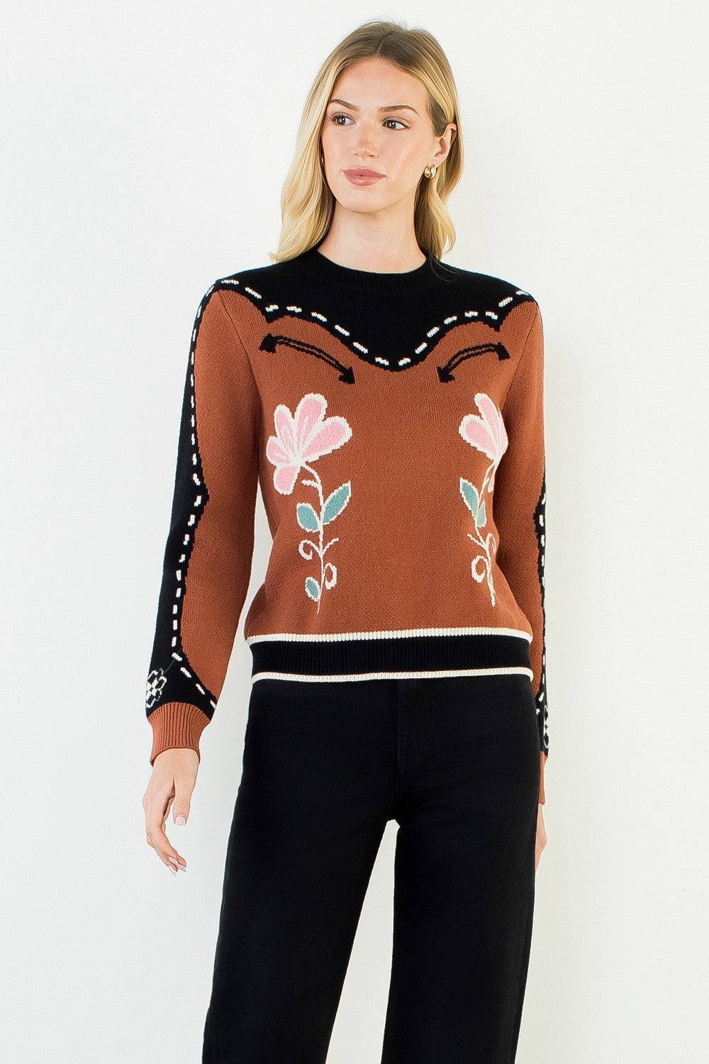Brown Floral Print Sweater