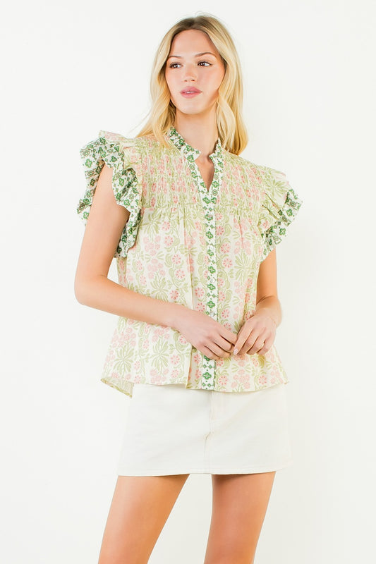 Flutter Sleeve Floral Pattern Top