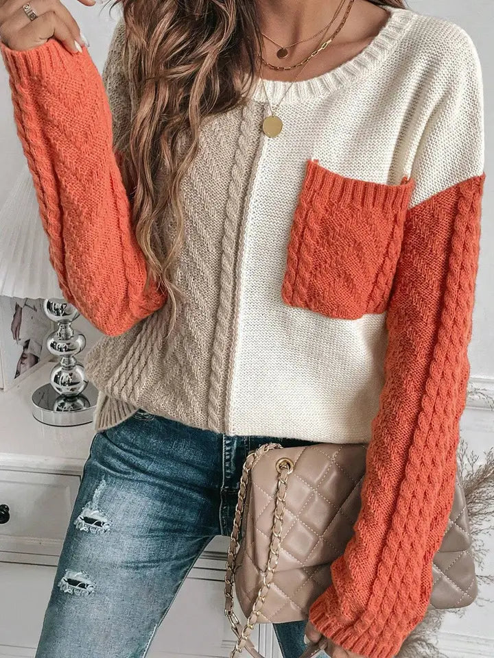 Gold Flame Patched Pocket Sweater