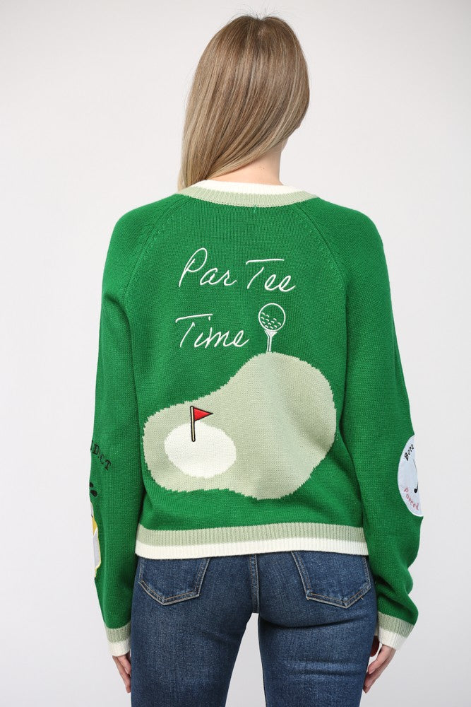 Green Golf Cardigan Sweater