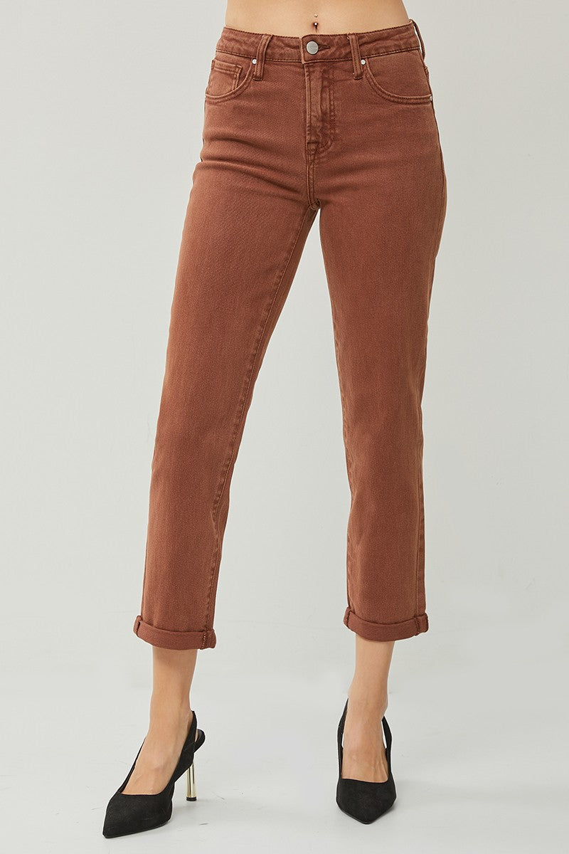 Espresso High Rise Ankle Boyfriend Cuffed Jeans