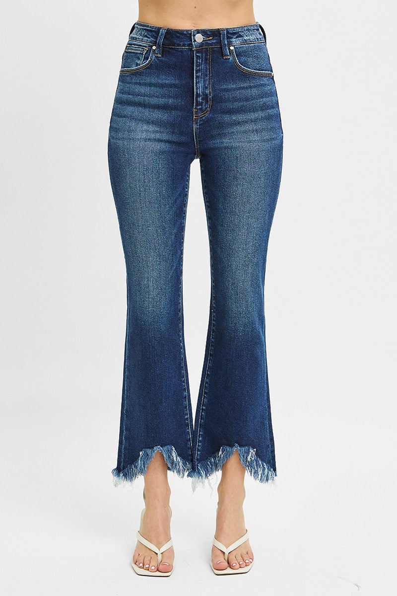 High Rise-Bootcut-Fray Hem Jeans
