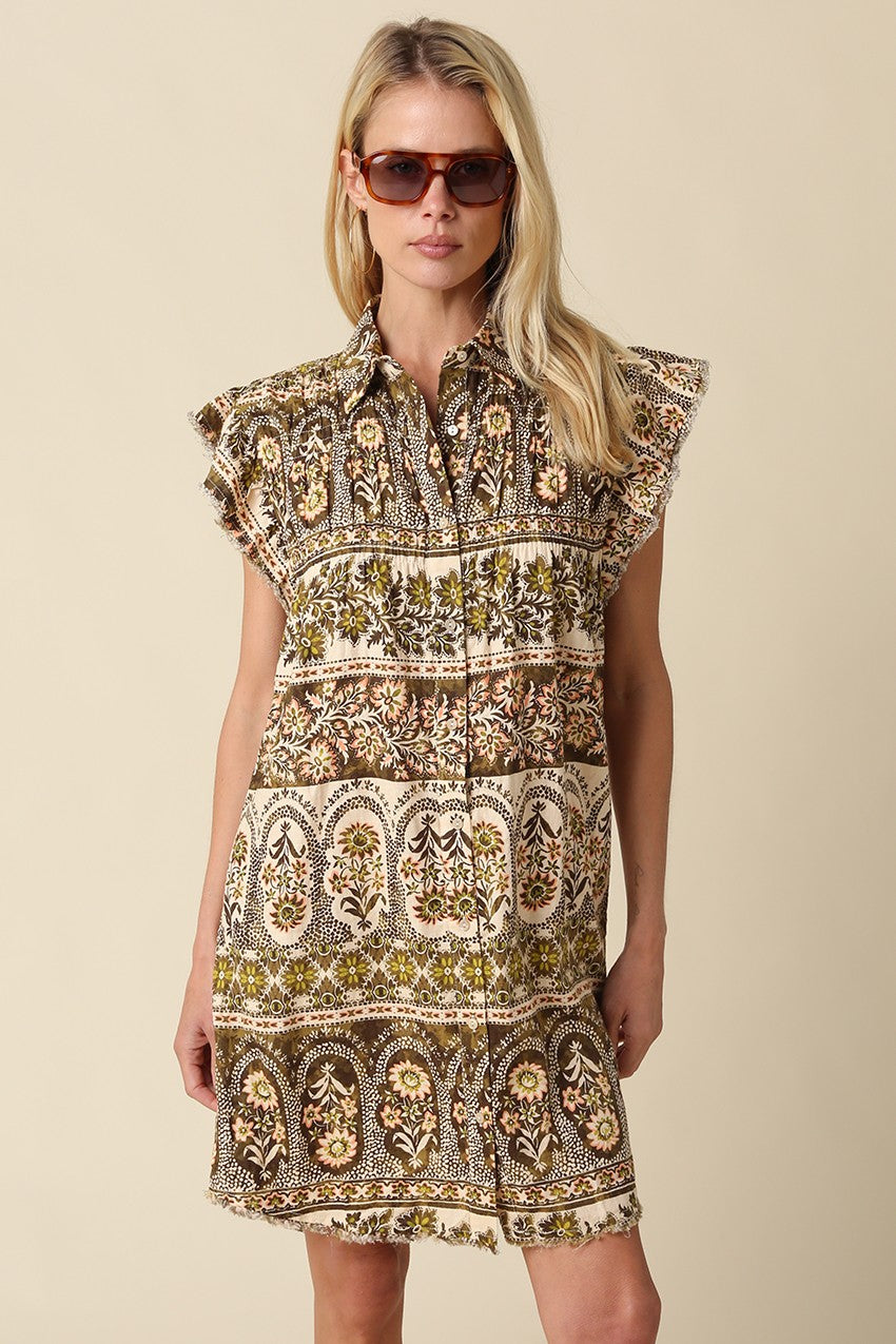 Karrie Print Ruffle Shirt Dress