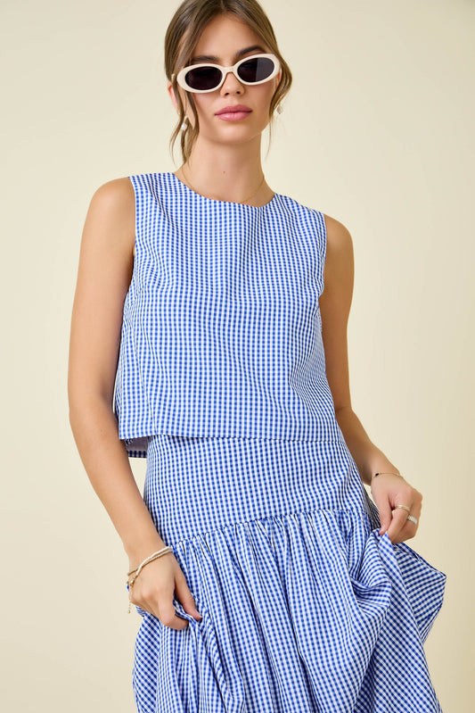 Sleeveless Gingham Straight Fit Top
