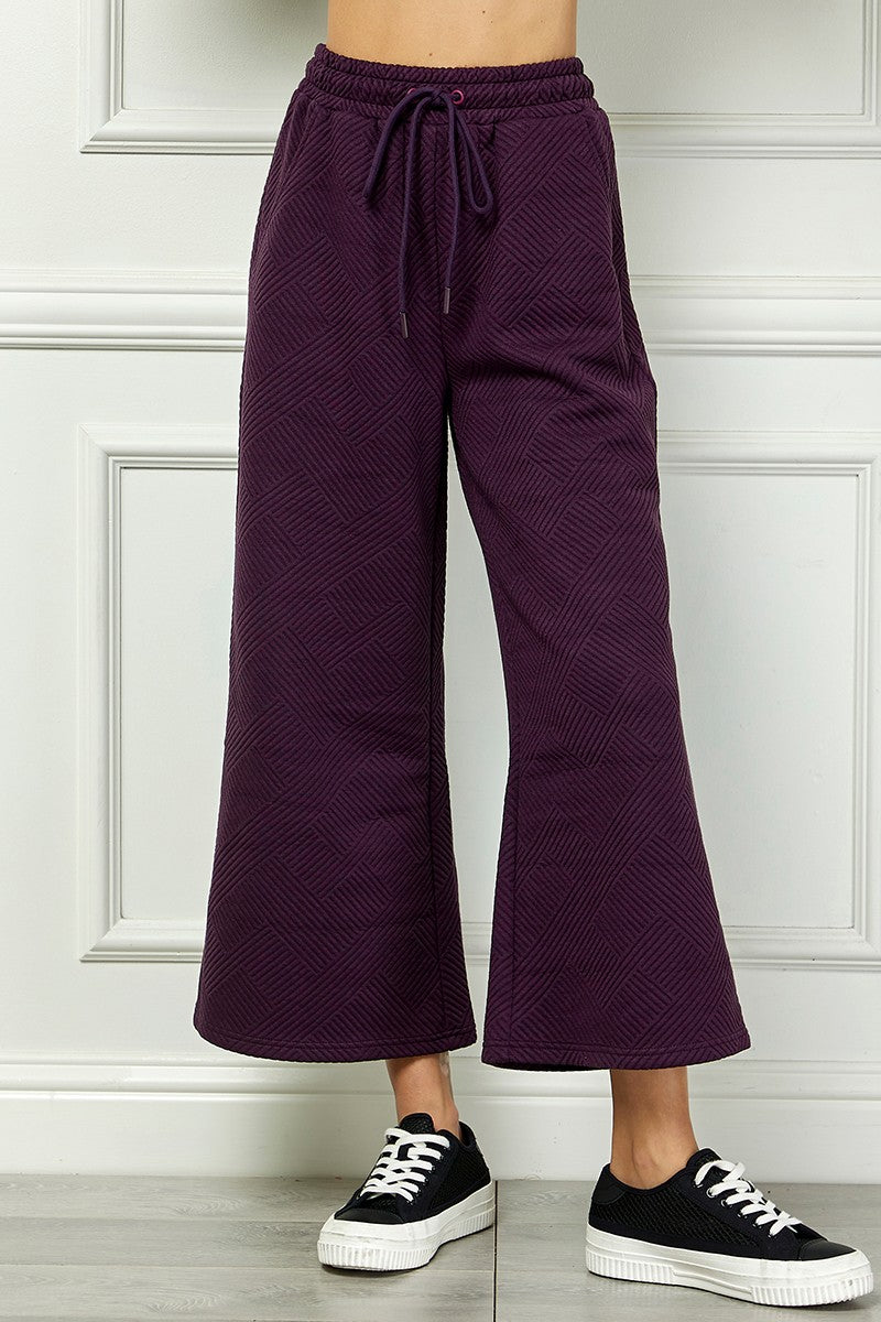 Plum Textured Cropped Wide Pants
