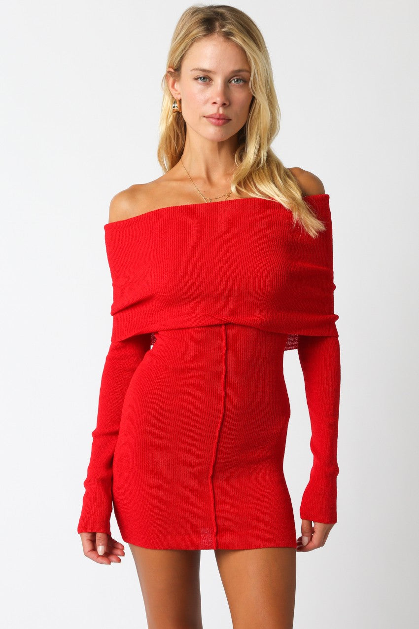 Red Mini Knit Sweater Dress