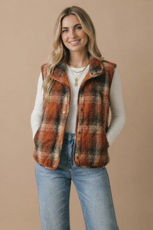 Rust Plaid Vest Jacket