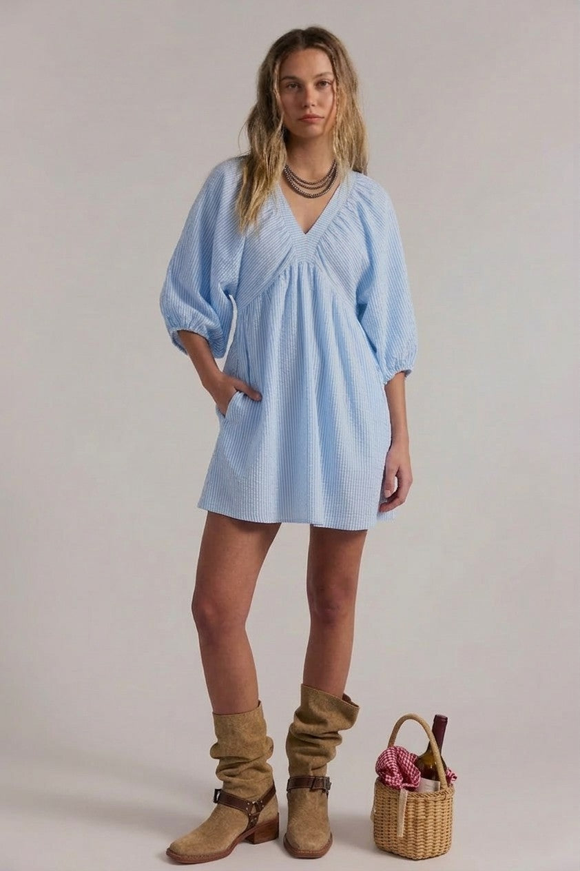 Stripe V Neck Flare Dress