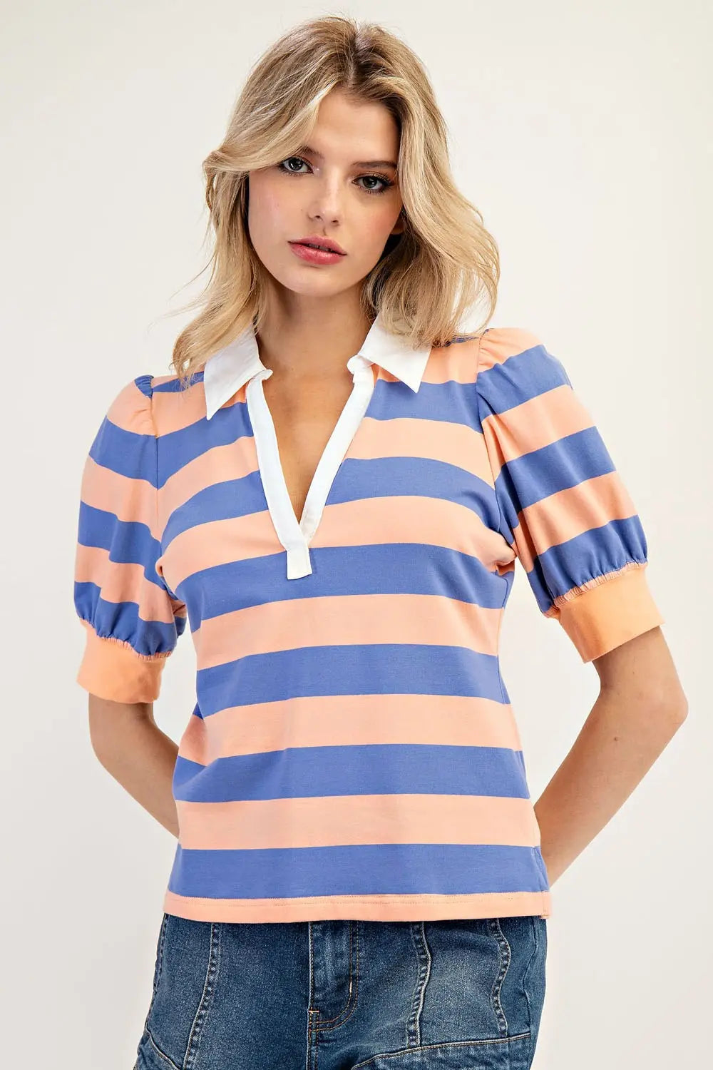 Striped Puff Sleeve Top