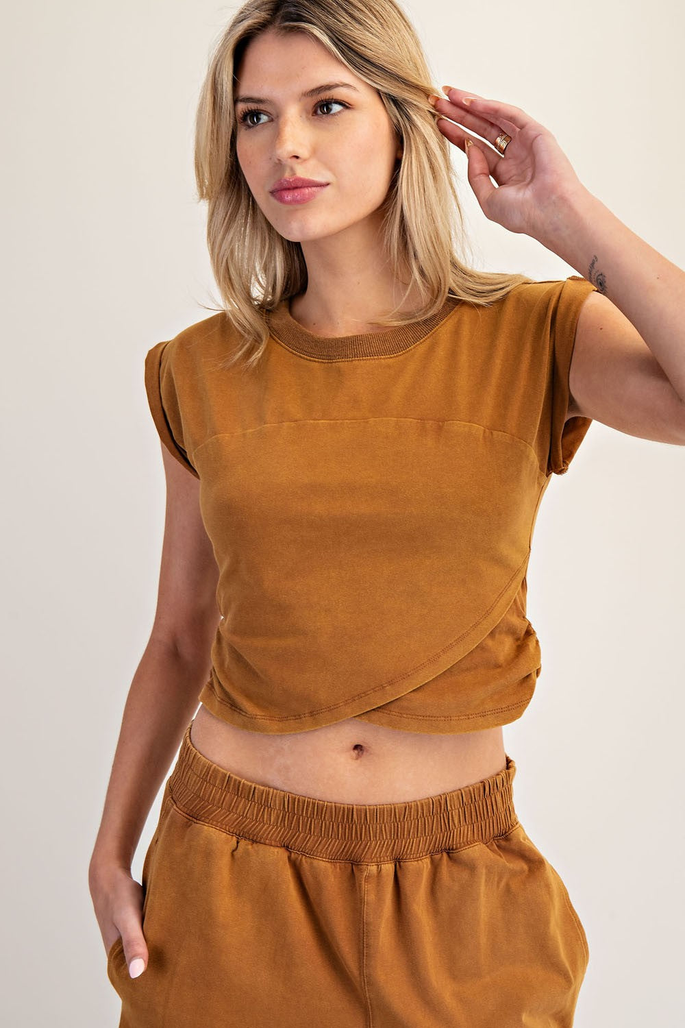 Walnut Mineral Washed Wrap Top
