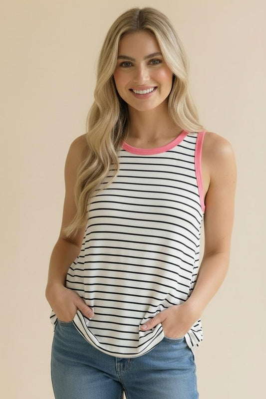 Round Neck Sleeveless Striped Knit Tank