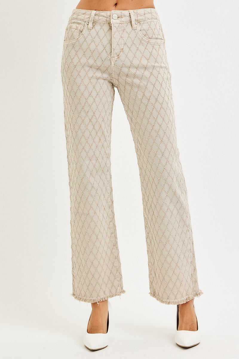 Almond High Rise Textured Pants