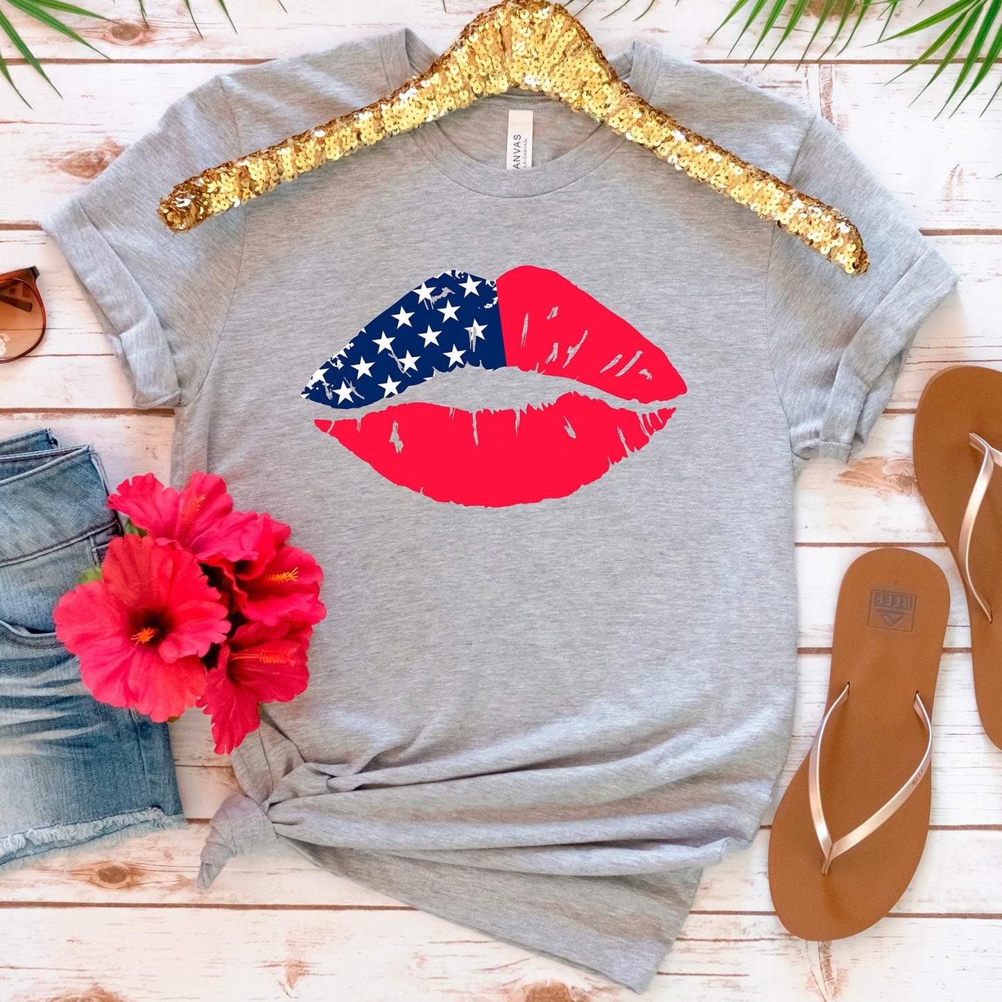 White American Flag Lips T-Shirt
