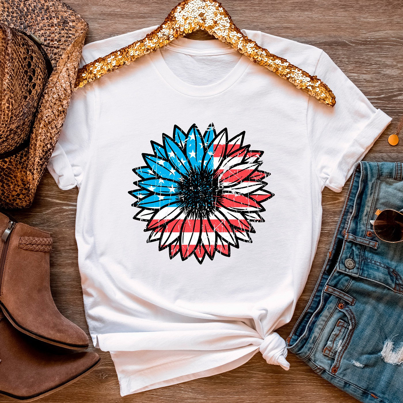 American Flag Sunflower T-Shirt