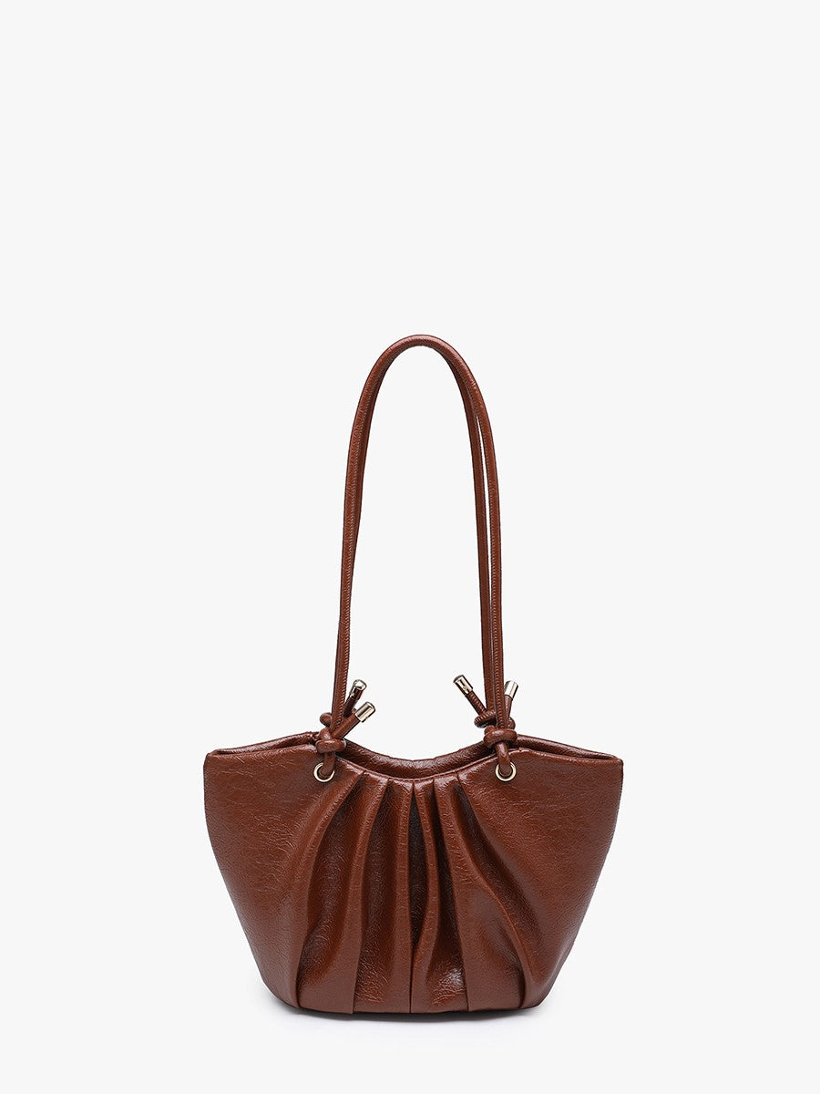 Athena Brown Pleated Glossy Shoulder Bag