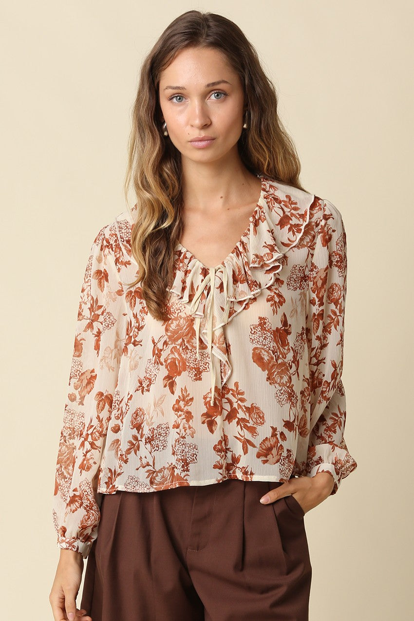 Aubry Cream/Rust Floral Top