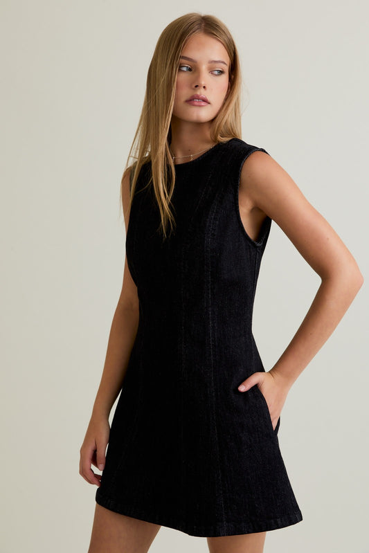 Black Denim Sleeveless Dress