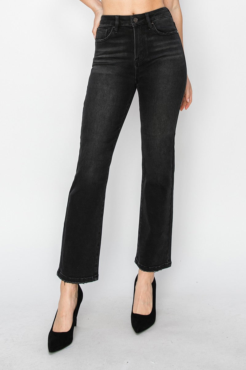Black High Rise-Crop Straight Jeans