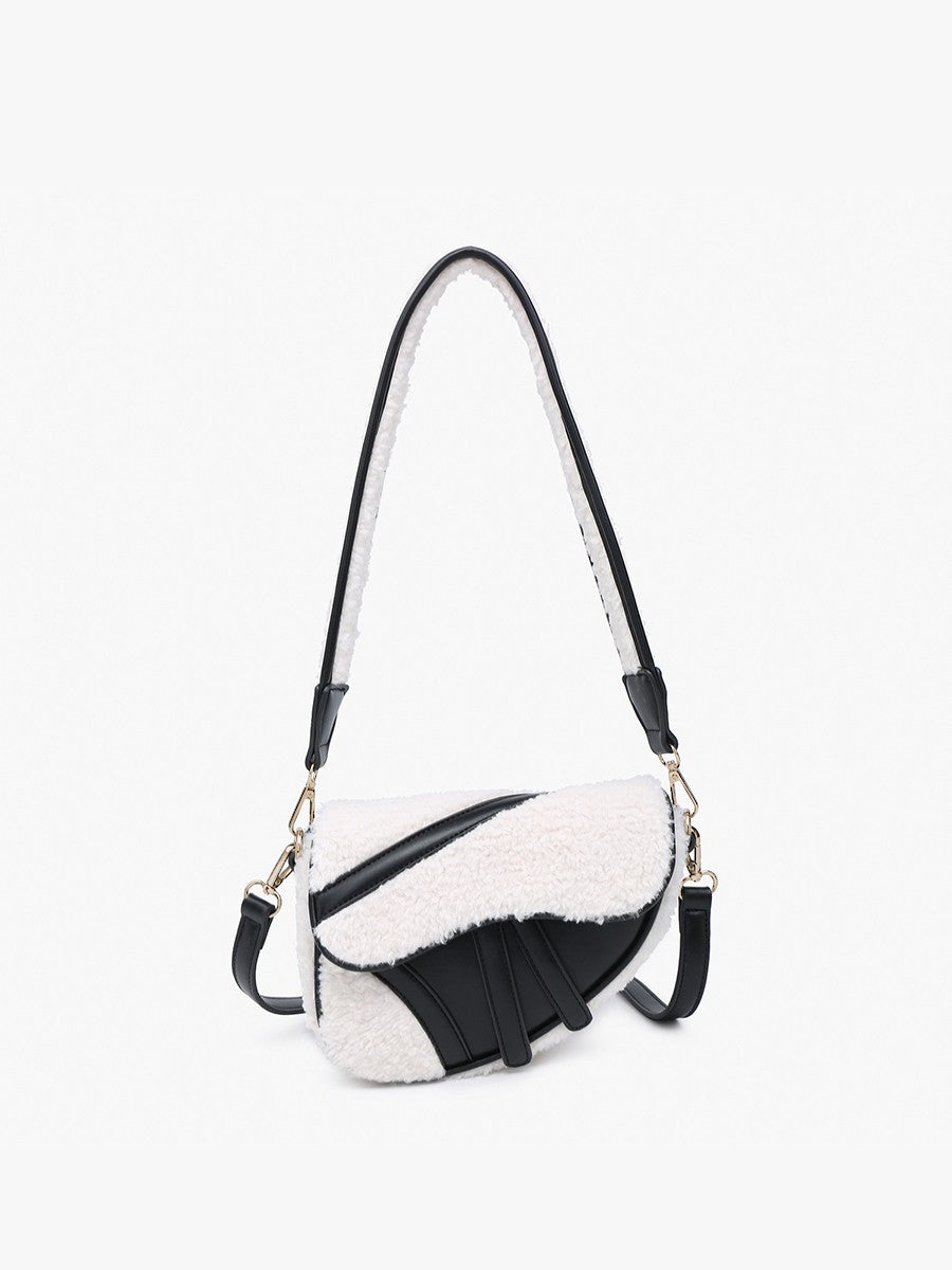 Kori Sherpa Trim Asymmetrical Crossbody Handbag
