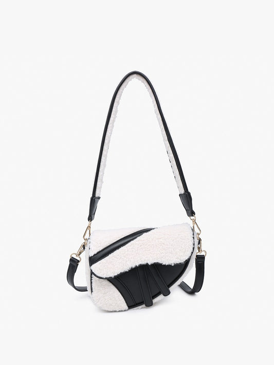 Kori Sherpa Trim Asymmetrical Crossbody Handbag