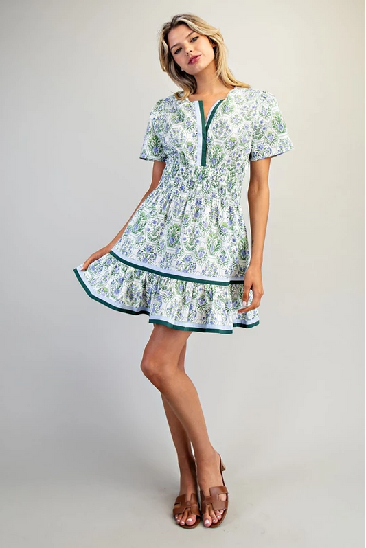 Bluebell- Floral Print Smocked Dress