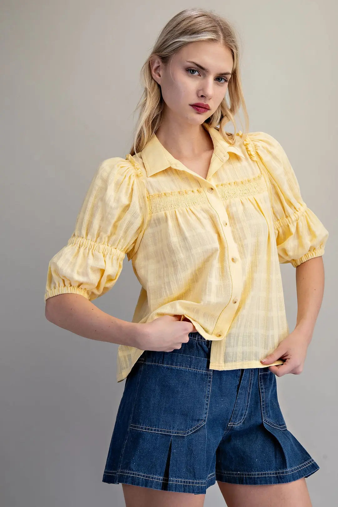 Butter Cream Button Down Smock Blouse