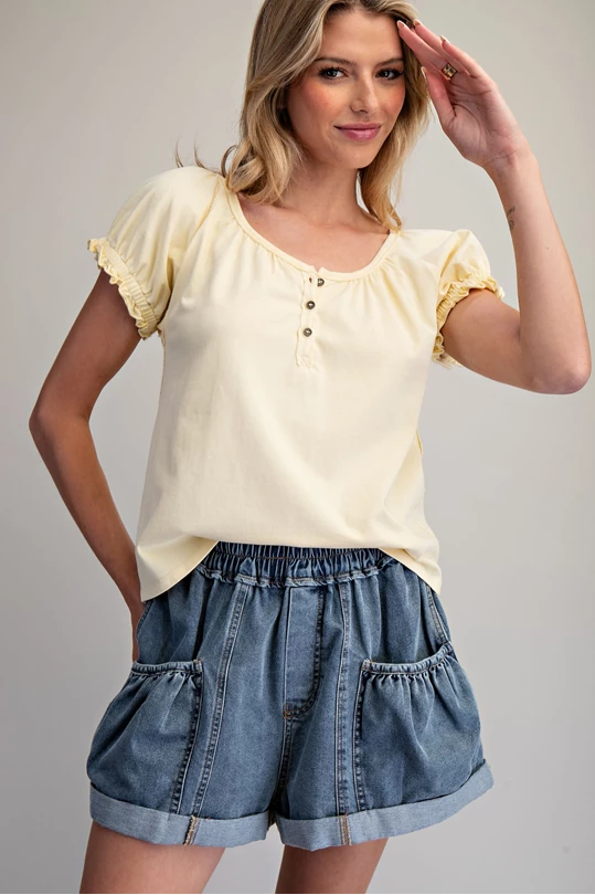 Butter Yellow Ruffled Short Sleeve Top