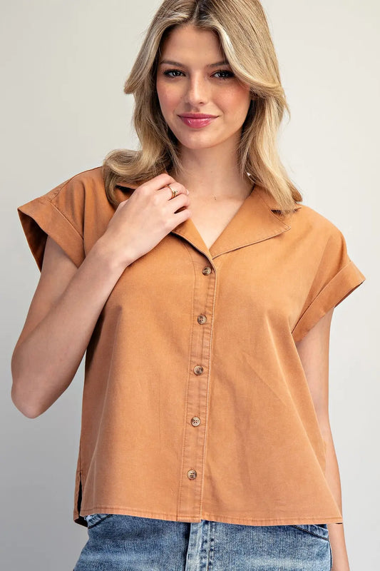 Clay Mineral Washed Button Down Top