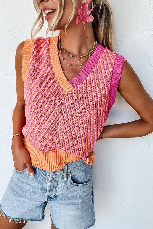 Strawberry Pink Chevron V-Neck Sweater Vest