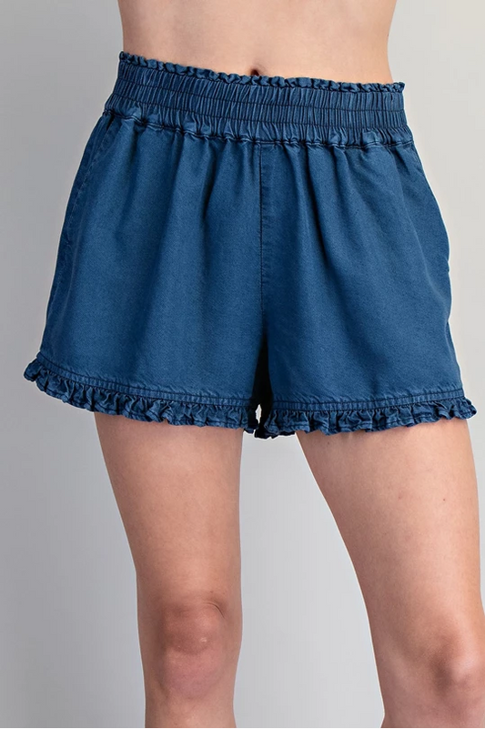 Denim Ruffled Hem Shorts