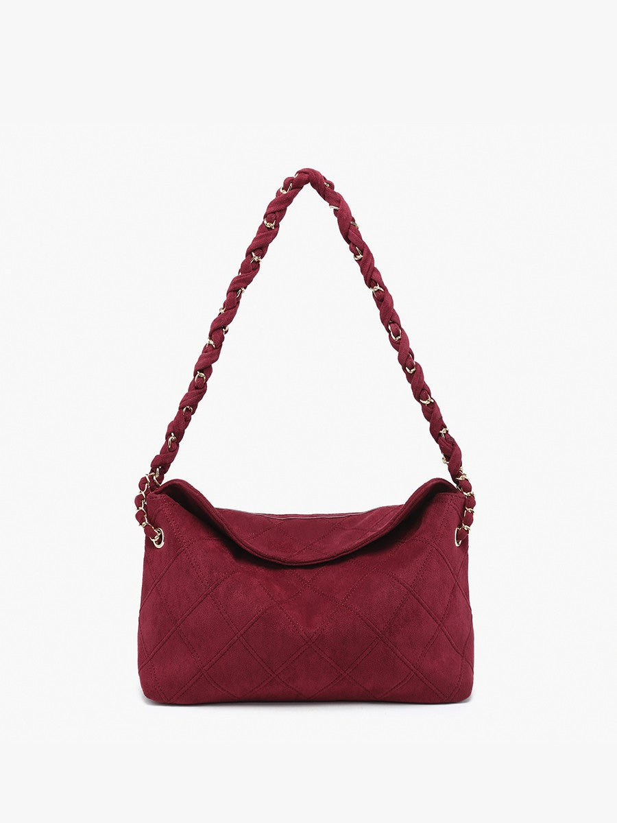 Dominique Wine Faux Suede Quilted Handbag