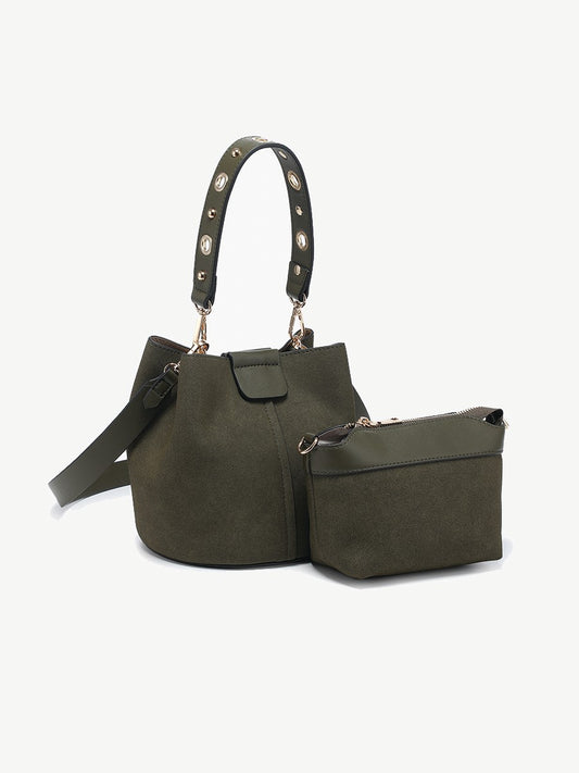 Farrah Olive Faux Suede Bucket Bag