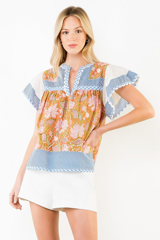 Flowy Sleeve Mixed Media Top