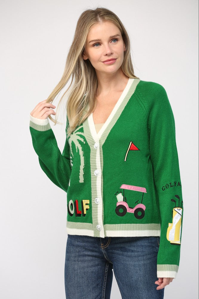 Green Golf Cardigan Sweater