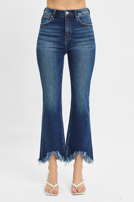 High Rise-Bootcut-Fray Hem Jeans