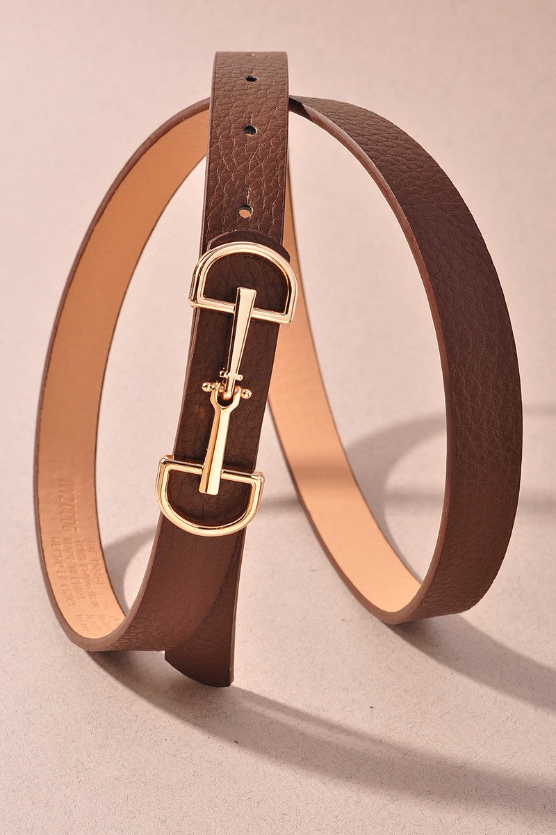 Brown Skinny Ring Horse Bit Buckle Belt