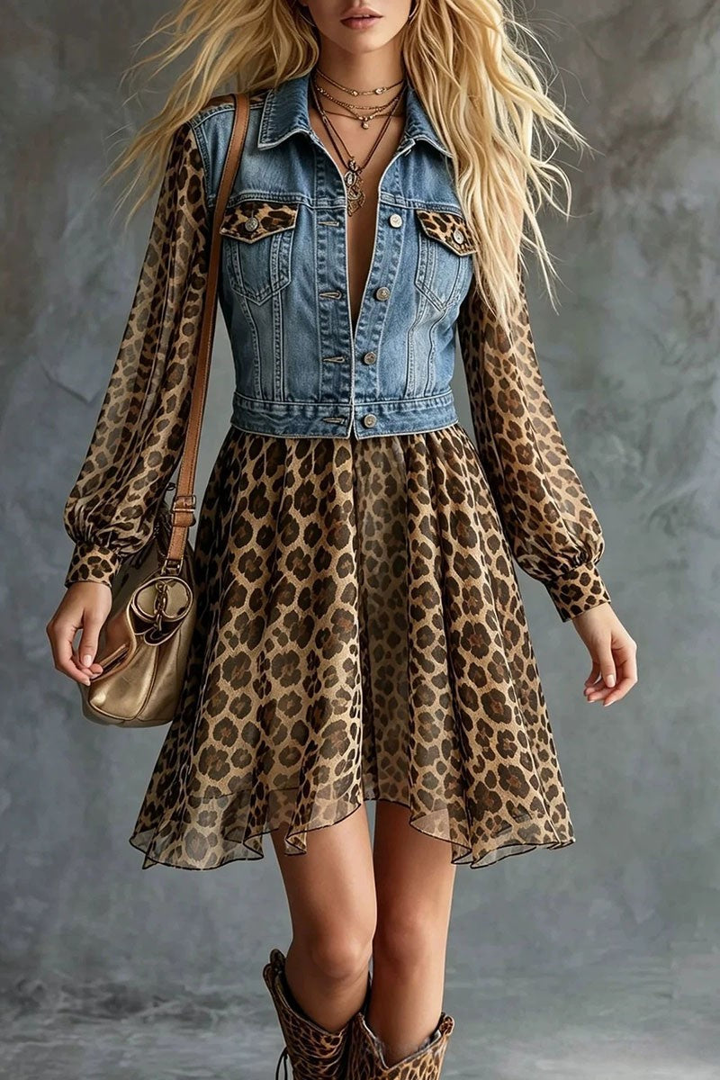 Leopard Print & Denim Dress