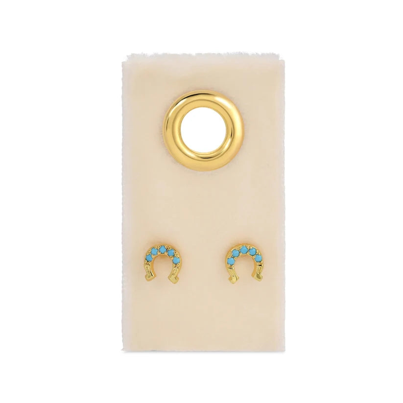 LIGHT BLUE HORSESHOE STUDS