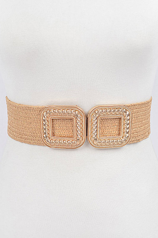 Faux Elastic Two Buckles Belt