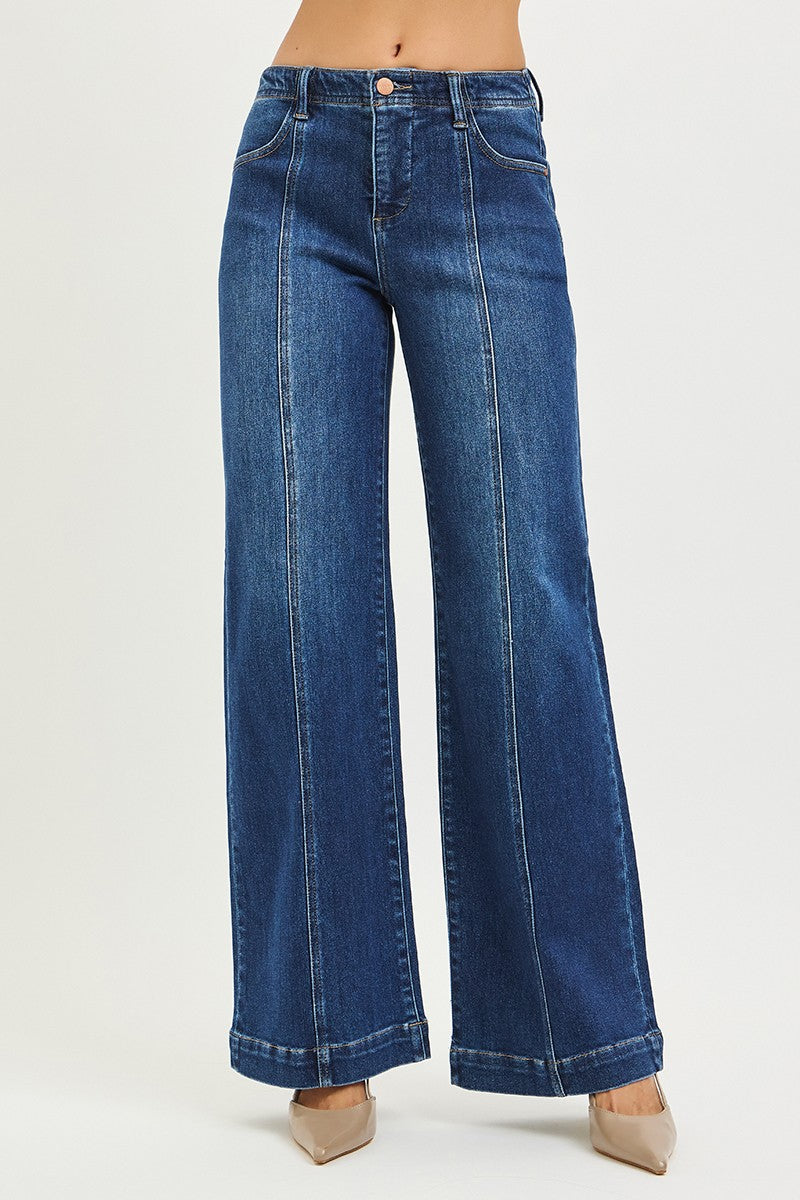 Mid Rise Wide Leg Jeans with Front Seam