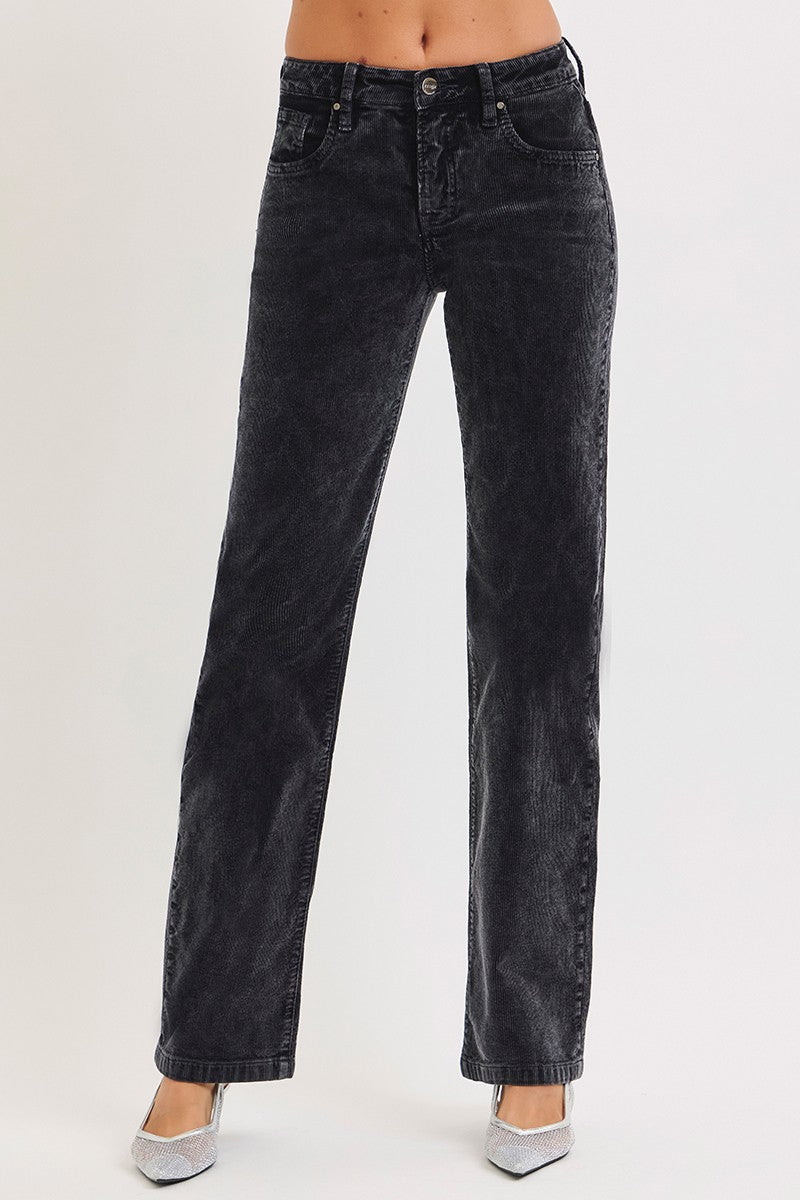 Mid Rise Straight Leg Corduroy Pants