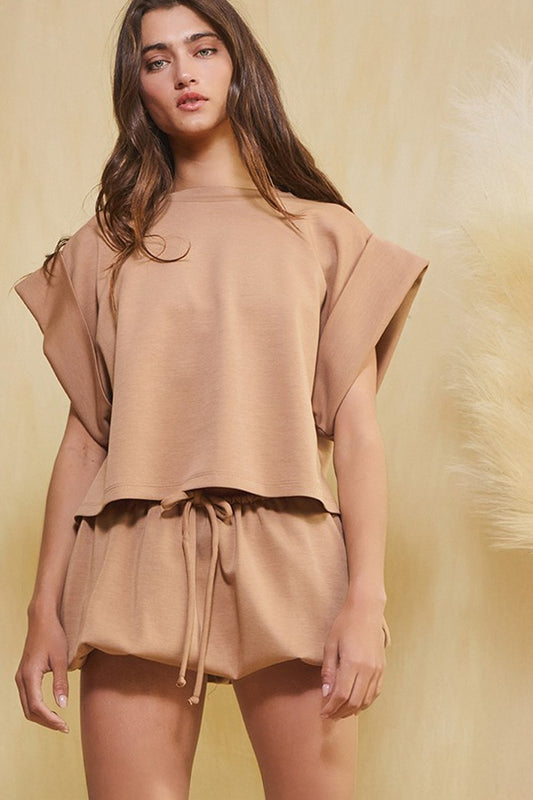 Mocha Scuba Fold Wide Sleeve Top