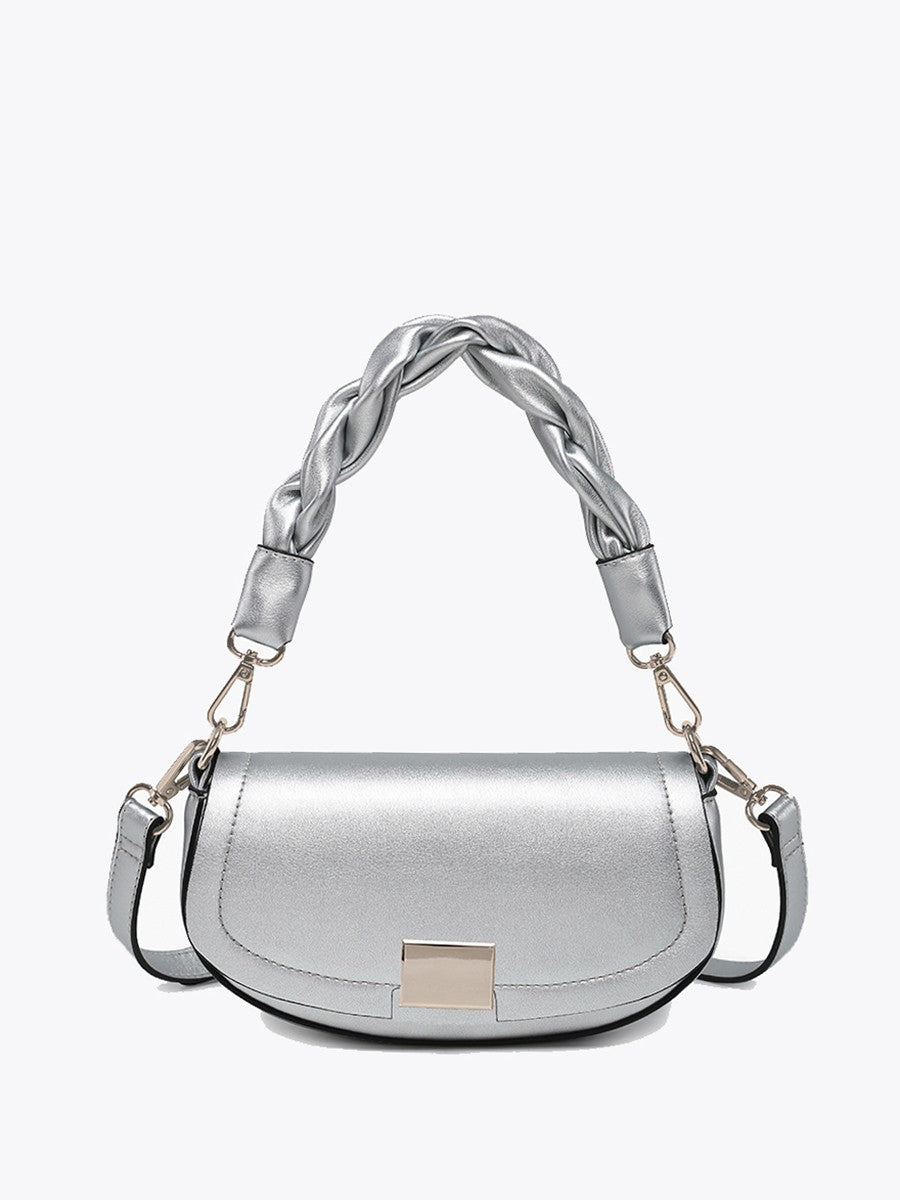 Nylah Flapover Crossbody Handbag-Silver