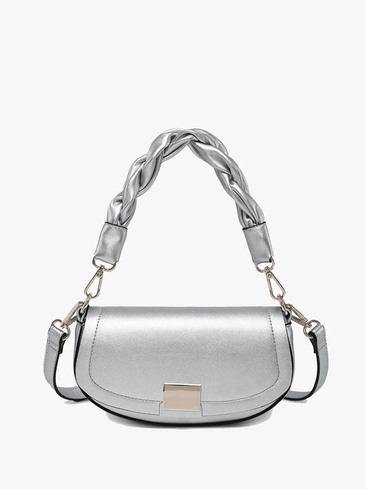Nylah Flapover Crossbody Handbag-Silver